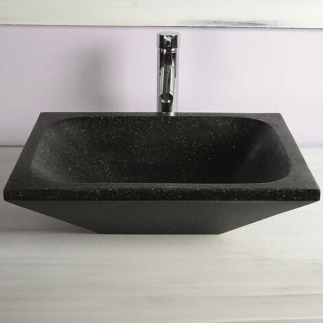 Vasque à poser rectangulaire noire en Terrazzo – Longueur 50 cm – Largeur 37 cm – Hauteur 15 cm – Finition unique et esthétique