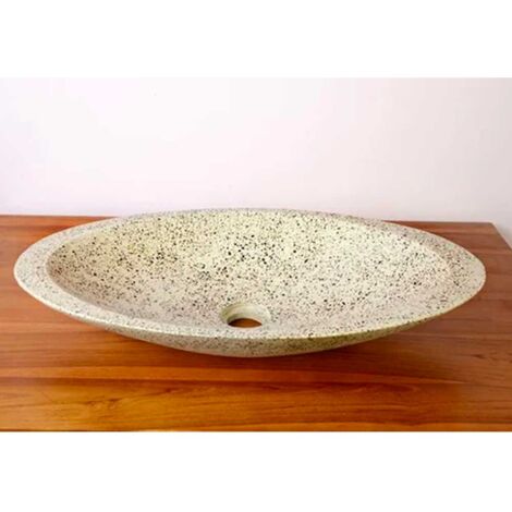 Vasque à poser ovale en Terrazzo gris 57x35x13 cm – Fabrication française – Installation simple sans trop-plein – Entretien facile (1/5)