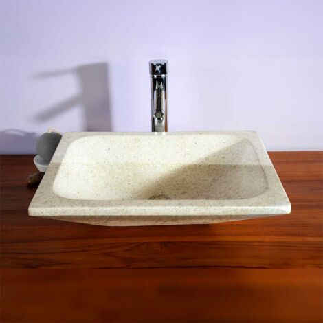 Vasque à poser rectangulaire en Terrazzo 50x37 cm crème moucheté pour salle de bain (1/5)