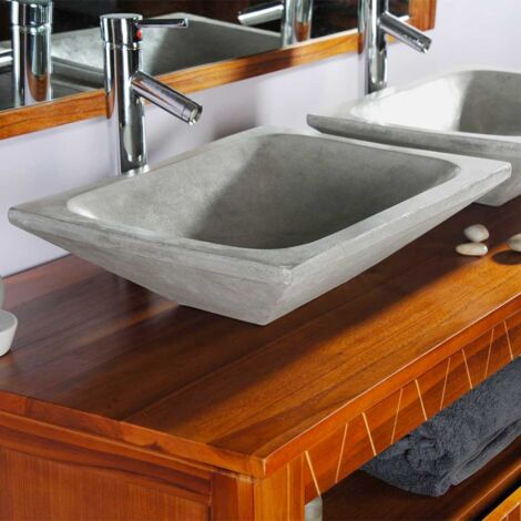 Vasque à poser rectangulaire gris clair en Terrazzo pour salle de bain moderne (1/5)