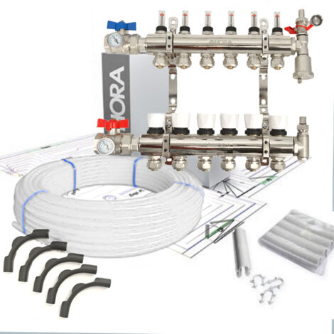 Kit Collecteur plancher chauffant hydraulique nourrice et tube PER Taille - Kit 6 sorties