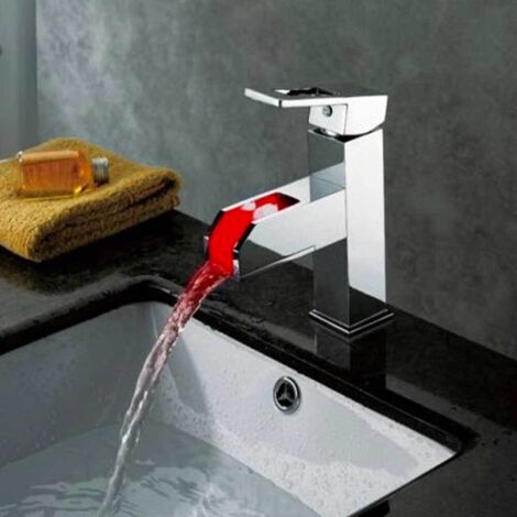 Robinet Mitigeur lumineux, design, en laiton chromé et cartouche céramique pour vasque (1/5)