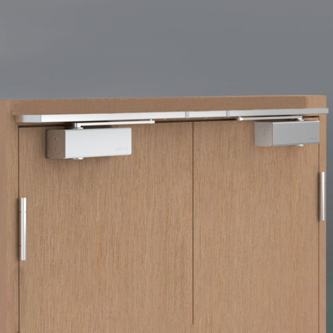 Bandeau Ferme portes à force réglable 1 à 3 poussant gauche gris Bricard Ensemble 2 Vantaux