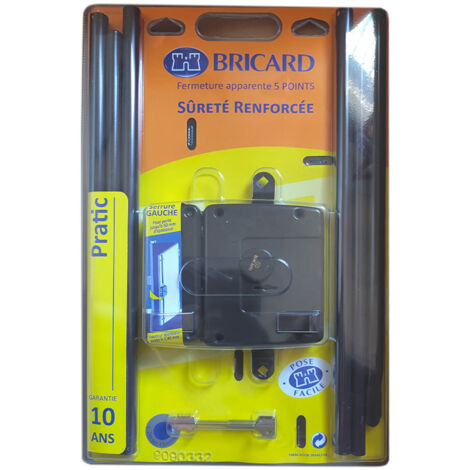 Bricard – Serrure multipoint en applique verticale 5 points – Pour portes jusqu'à 50 mm d'épaisseur – Manœuvre souple par bouton de tirage – Gâche renforcée (1/5)