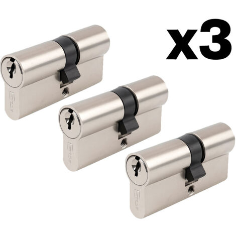 DOM – Lot de 3 cylindres de serrure double entrée 35 x 30 mm – 9 clés identiques – Finition nickelée – 10 goupilles pour sécurité renforcée