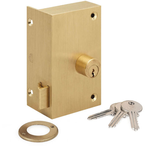 Serrure en applique simple empenage gauche tirant bronze 100mm Beugnot S15 bis (1/5)
