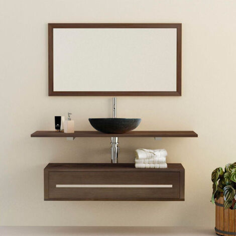 Ensemble meuble Tiroir vasque et miroir salle de bain Eleganzia 130 cm en bois teck Taille - Meuble + miroir sans vasque (1/5)