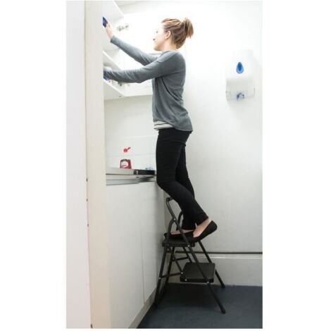 Urackify Escabeau Pliable 2 Marches - Charge 150 Kg - Verrouillage Sécurité - Idéal Maison, Cuisine Et Bureau