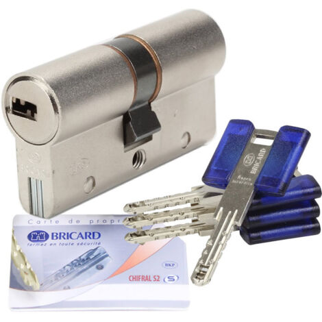 Bricard – Cylindre de serrure haute sécurité débrayable 30x40 mm – 3 clés réversibles – Protection contre perçage et enfoncement – Barillet Chifral S2