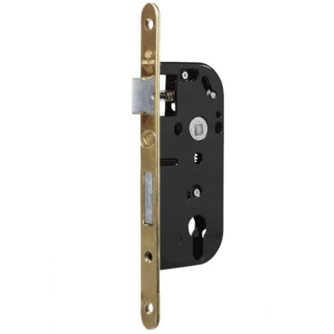 Serrure à larder à cylindre noir axe 40 mm A encastrer réversible bouts ronds doré NF (1/2)