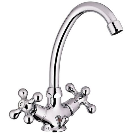 Robinet melangeur evier cuisine bec haut look retro antic