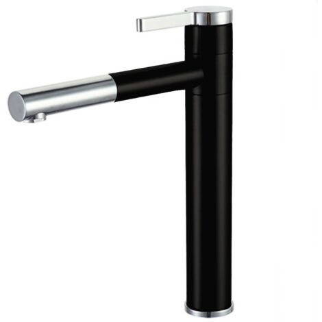 Robinet mitigeur pour évier de cuisine laiton chromé et noir bec haut (1/3)