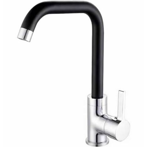 Robinet mitigeur d'évier de cuisine haut à bec rotatif chromé et noir modèle économie d'eau (1/2)