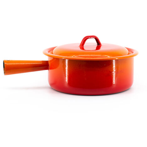 Caquelon à fondue 2 personnes – Acier émaillé orange volcanique – Compatible tous feux – Couvercle en acier inclus – 22 cm