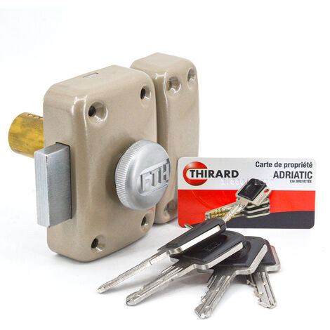Thirard – Verrou à bouton haute sécurité 45 mm – Système anti-arrachement – Pour portes jusqu'à 42 mm d'épaisseur – Livré avec 4 clés
