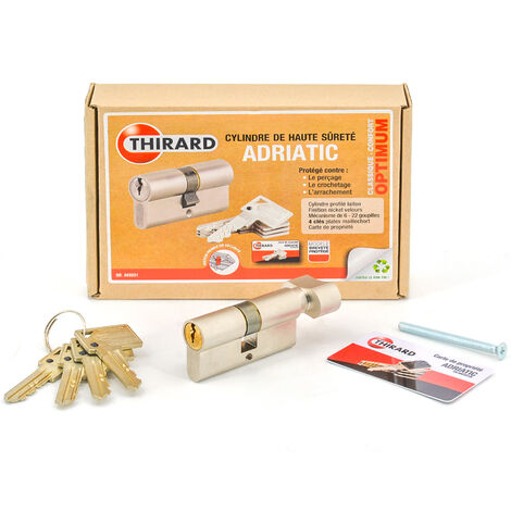 Thirard – Cylindre de serrure haute sécurité à bouton – Dimensions 30 x 30 mm – Anti-perçage, anti-crochetage, anti-arrachement – 4 clés crantées (1/5)