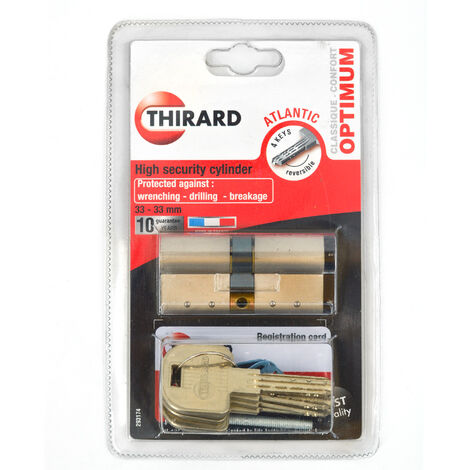 Thirard – Cylindre double de sécurité 33x33 mm débrayable – Anti-perçage et anti-arrachement – Pour porte avec clés réversibles – Fabriqué en France (1/4)