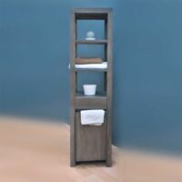 Colonne de rangement salle de bain en bois teck gris vieilli