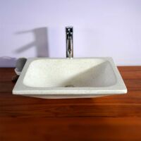 Vasque à poser rectangulaire blanc pigmenté en Terrazzo pour salle de bain design