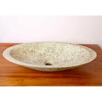 Vasque à poser ovale en Terrazzo gris 57x35x13 cm – Fabrication française – Installation simple sans trop-plein – Entretien facile