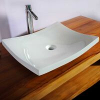 Vasque à poser blanche en résine 50x40cm – Hauteur 10cm – Design minimaliste pour salle de bain moderne – Pré-percée pour bonde