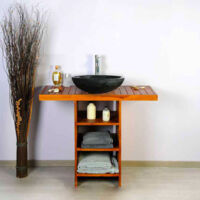 Ensemble meuble vasque et miroir salle de bain New Gempo 100 cm en bois teck naturel Taille - Meubles + Miroir sans vasque