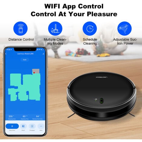 Robot Lavapavimenti Aspirapolvere Liectroux L200, Mappatura intelligente, App WiFi e controllo vocale, Aspirazione 4000Pa, Motore brushless, Funziona con Alexa e Google Assistant, Ideale per peli di a