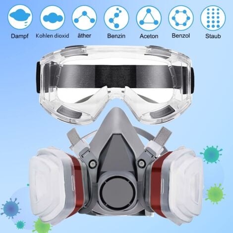 Respirateur réutilisable Demi-masque 6200 Masque à gaz Protection respiratoire Respirateurs avec lunettes de sécurité pour peinture Soudage à la vapeur organique Polissage Travail du bois et autres pr