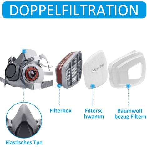 Respirateur réutilisable Demi-masque 6200 Masque à gaz Protection respiratoire Respirateurs avec lunettes de sécurité pour peinture Soudage à la vapeur organique Polissage Travail du bois et autres pr