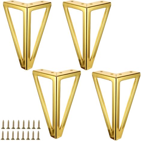 4x Möbel-Ersatzfüße Aus Eisen, 15,2 Cm Hoch, Dreieckige Basis, Geräuschdämpfende Matten – Für Betten, Sofas & Schränke (Gold)