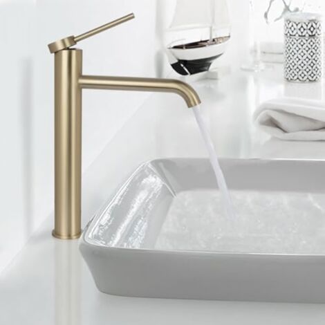 Gudetap Waschtischarmatur Hoch, Gebürstetes Gold – Moderne Einhebel-Armatur Mit Keramikventil Fürs Badezimmer