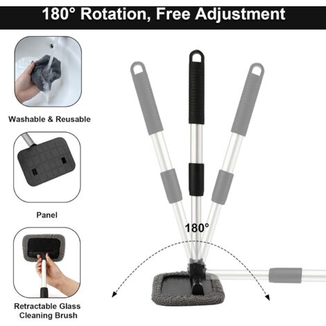 CCYKXA Car Cleaning Brush, Windshield Cleaner with Telescopic Handle and 6 Microfiber Pads, Extendable Window Brush for Car Interior and Exterior