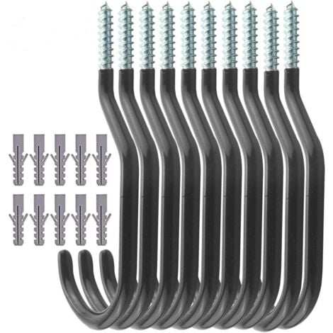 CCYKXA 10pcs Bike Hooks, Wall Mounted Bike Rack, Heavy Duty Ceiling Hook for Garage Organization, Shed, Garden, Storage, Plastic Coated Bolts Ceiling/Wall Mounted (Black)
