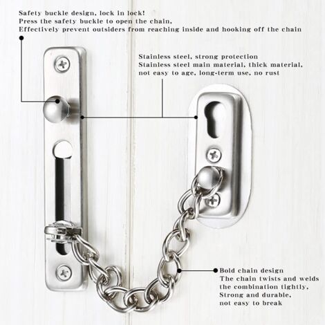 CCYKXA Security Chain, 304 Stainless Steel Door Chain, Door Chain Lock with Screws, Used for Family Hotel Interior Doors and Windows, Brushed Chrome Silver