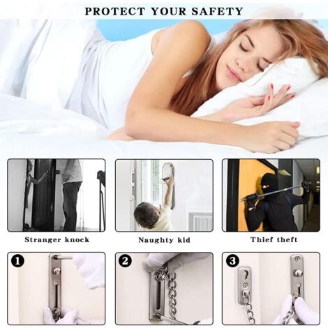 CCYKXA Security Chain, 304 Stainless Steel Door Chain, Door Chain Lock with Screws, Used for Family Hotel Interior Doors and Windows, Brushed Chrome Silver