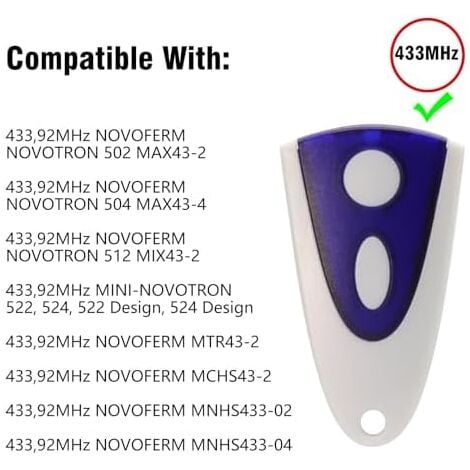 CCYKXA 2 Pack 433.92 MHz Gate Remote Control - Gate Remote Control Compatible with Novotron 502 MAX43-2 Novotron 512 MIX43-2 433.92 MHz Remote Control, Garage Door Remote Control