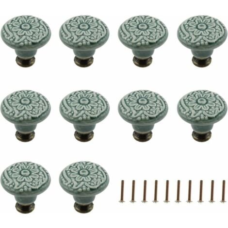 CCYKXA 10Pcs Ceramic Knobs Decorative Drawer Pulls(Green) Cabinet Dresser Shelf Pull Handle Furniture Decorative Pull Tool with Mounting Screws