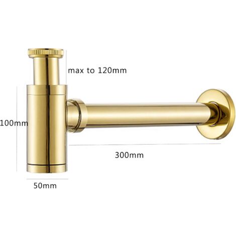 CCYKXA Gold,Brass Bottle Trap - Round Drain - Sink Drain - P-Trap - 3.8cm - Odor Trap - Waste Trap - Drain Tube for Bathroom, Sink, Basin,