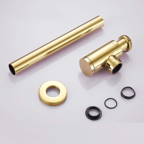 CCYKXA Gold,Brass Bottle Trap - Round Drain - Sink Drain - P-Trap - 3.8cm - Odor Trap - Waste Trap - Drain Tube for Bathroom, Sink, Basin,