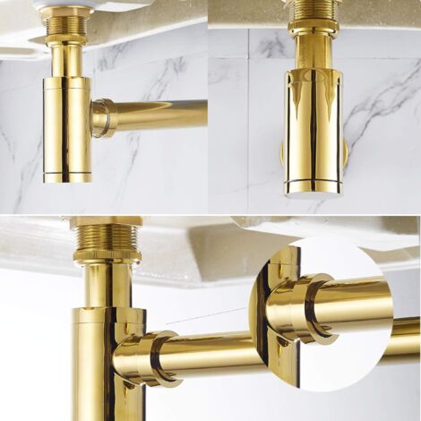 CCYKXA Gold,Brass Bottle Trap - Round Drain - Sink Drain - P-Trap - 3.8cm - Odor Trap - Waste Trap - Drain Tube for Bathroom, Sink, Basin,