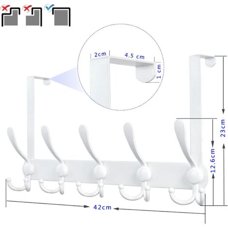CCYKXA Over the Door Coat Rack, Over the Door Hook for 4.5cm Thick Frame, Over the Door Hanging Hook for Bathroom Glass Door (White, 15 Hooks)