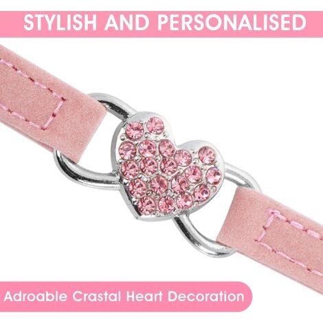 CCYKXA (Pink) Heart Shape Cat Collar with Bell, Adjustable Kitten Collars with Safety Belt Rhinestone Pet Collar for Small Cat Dog