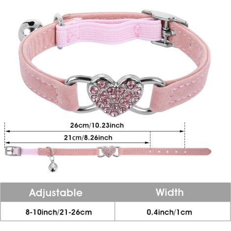 CCYKXA (Pink) Heart Shape Cat Collar with Bell, Adjustable Kitten Collars with Safety Belt Rhinestone Pet Collar for Small Cat Dog