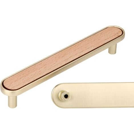 CCYKXA Wooden Furniture Handles,6 Pieces Furniture Handle Wooden Handle-Wooden Cabinet Handles Brass Kitchen Furniture Handle Center Distance 96mm (Beech)