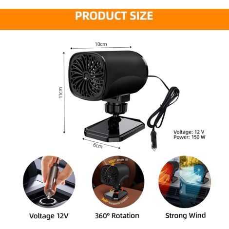 CCYKXA 2 in 1 Car Heater, Portable 12V 150W Car Heater Defroster Fast Heating 360° Adjustable with Air Purification and Cigarette Lighter for All Vehicles Heater