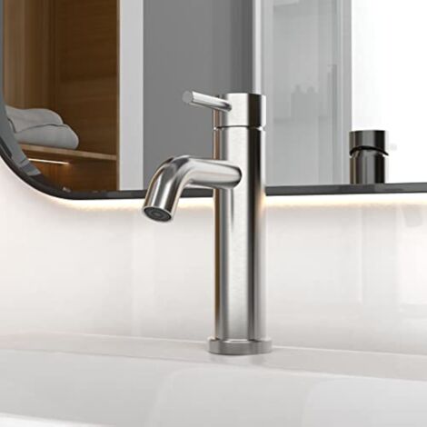 CCYKXA Basin Mixer Tap - Single Handle Bathroom Faucet, Low Noise Ceramic Pull Down Basin Faucets, Stainless Steel Body, Grey