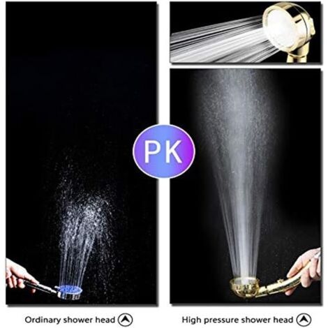 CCYKXAA (Color : Golden)Golden Silver Shower Head, 3 Modes, High Pressure Shower Head with On/Off Pause Switch, 360 Degree Rotating Shower Head for Bathroom