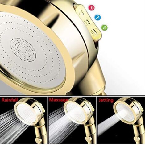 CCYKXAA (Color : Golden)Golden Silver Shower Head, 3 Modes, High Pressure Shower Head with On/Off Pause Switch, 360 Degree Rotating Shower Head for Bathroom