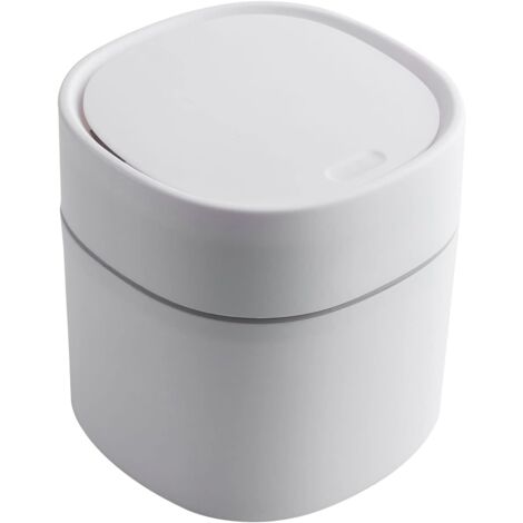 CCYKXAA 1 PCS Tabletop Trash Can with Lid, Mini Plastic Trash Can, Small Tabletop Trash Can for Bedrooms, Dining Rooms, Bathrooms, Offices Etc. (White)