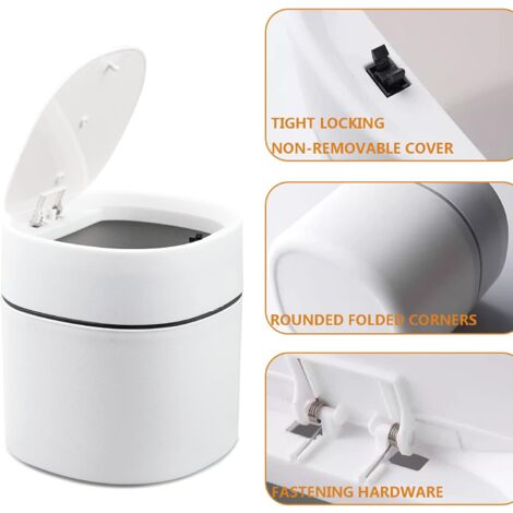 CCYKXAA 1 PCS Tabletop Trash Can with Lid, Mini Plastic Trash Can, Small Tabletop Trash Can for Bedrooms, Dining Rooms, Bathrooms, Offices Etc. (White)